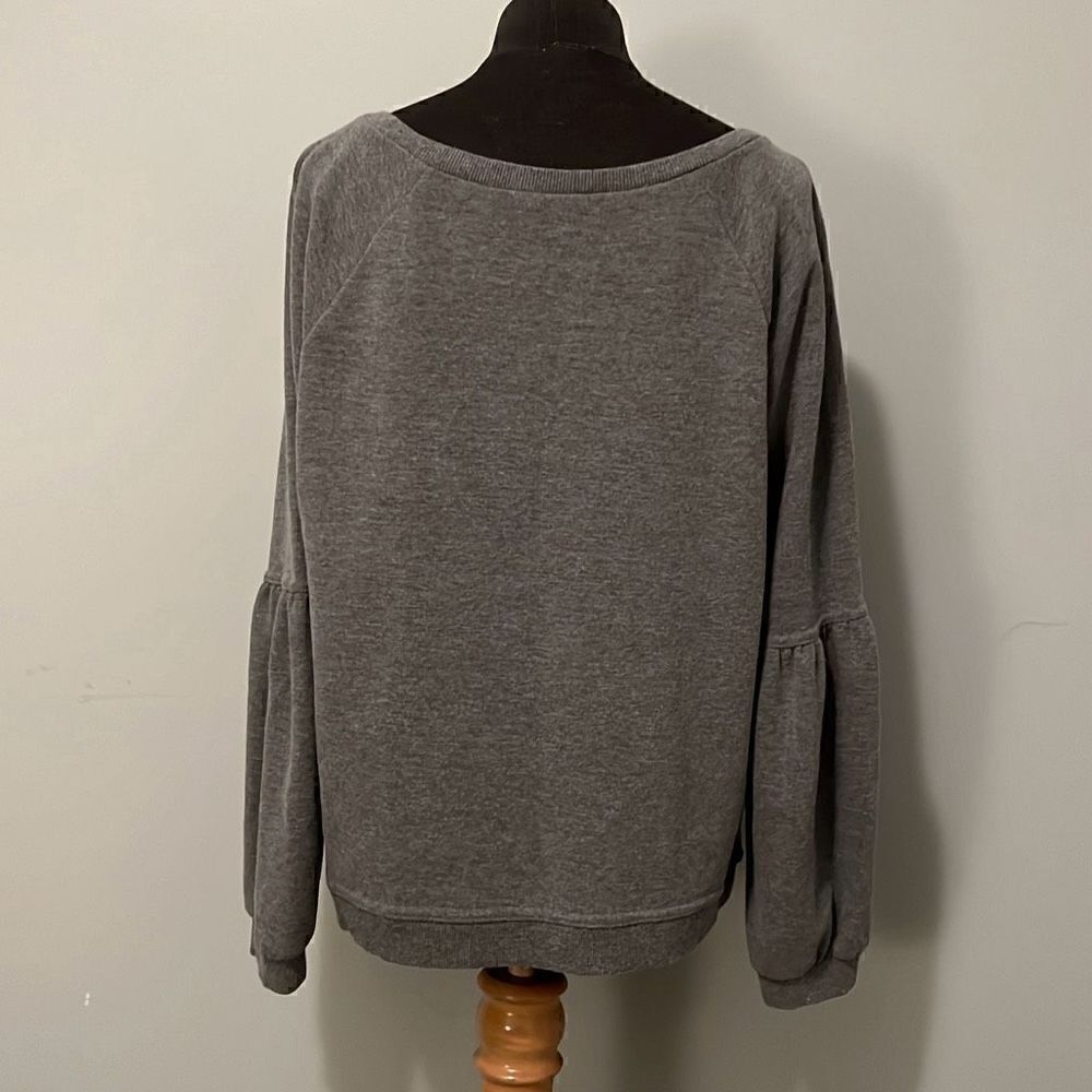 Women's Gray Pullover Crew Neck Long Puffed Sleeve Tops Size Large - Picture 3 of 7